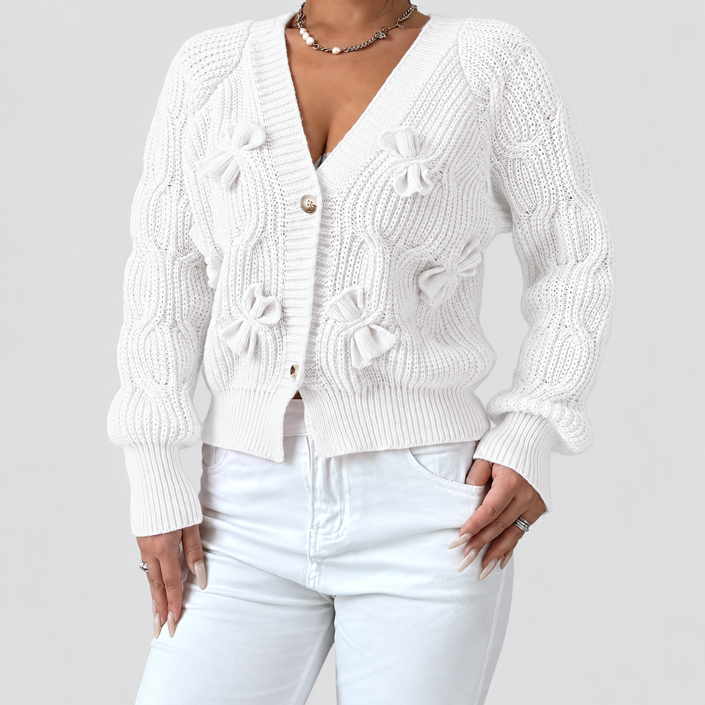 Women's Bow-Detail Long-Sleeve Cable-Knit Cardigan — view 19