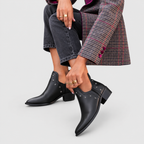 Women's Black Leather-Look Ankle Boots with Star Stud Detail and Block Heel — view 1