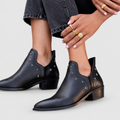 Women's Black Leather-Look Ankle Boots with Star Stud Detail and Block Heel in Black — view 2