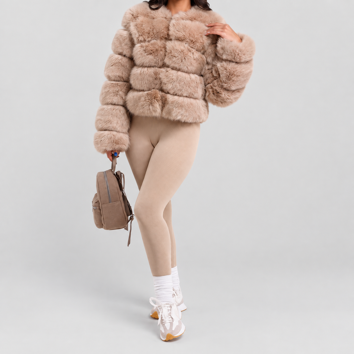 Women's Collarless Faux Fur Coat — view 4