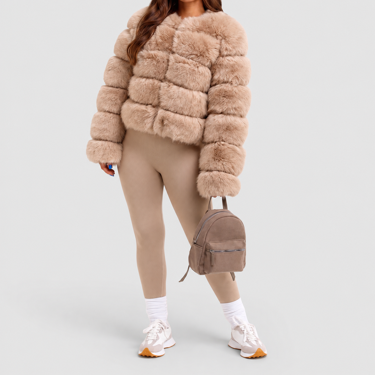 Women's Collarless Faux Fur Coat — view 5