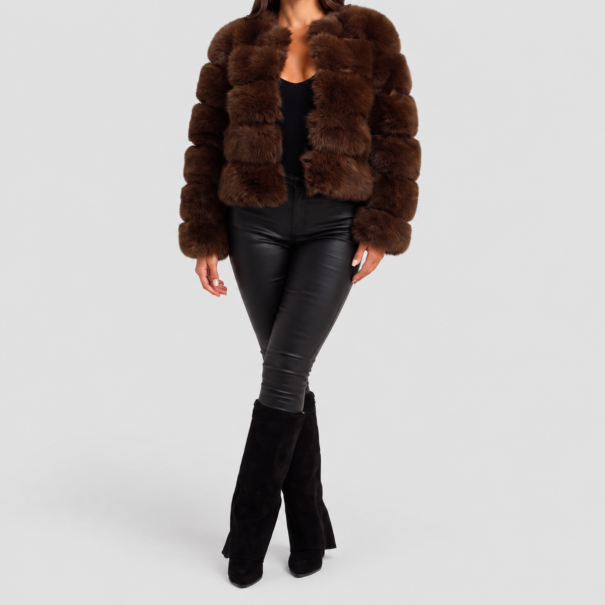Women's Collarless Faux Fur Coat — view 9