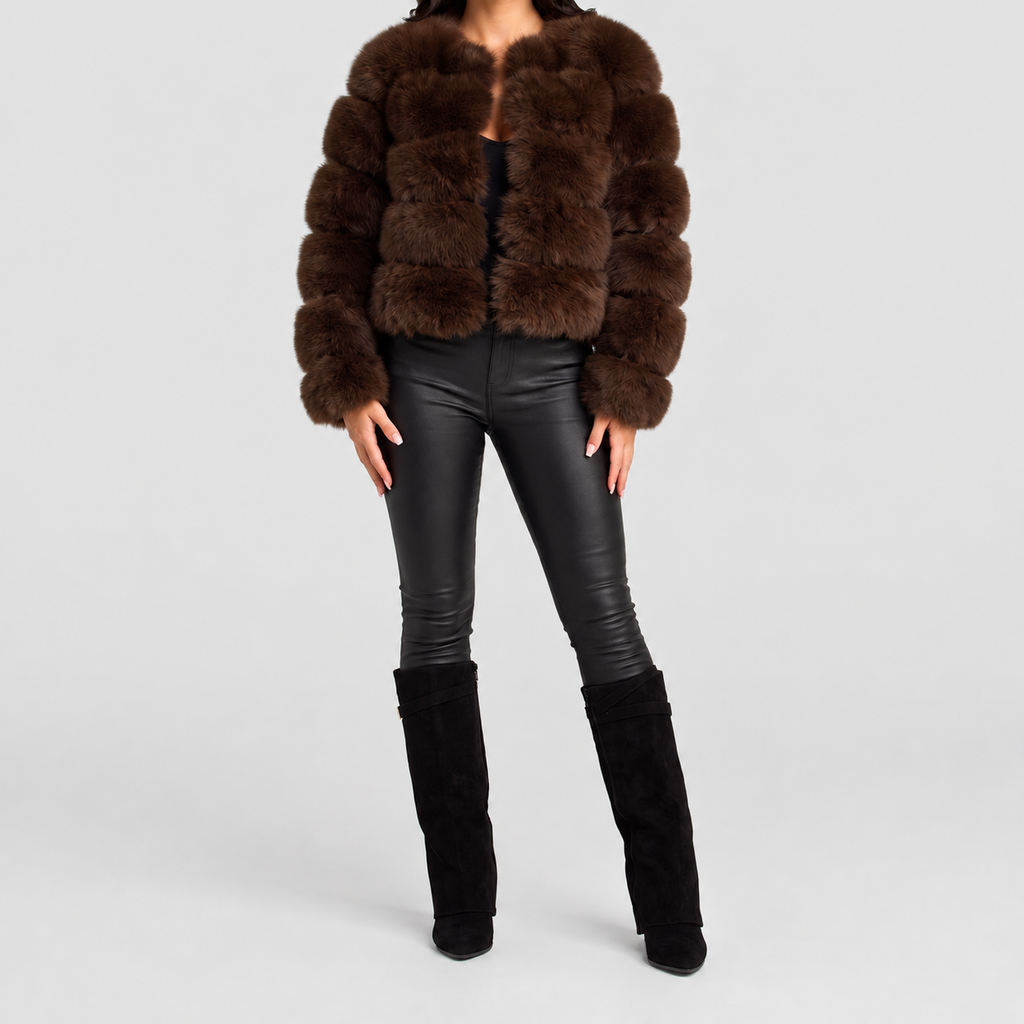 Women's Collarless Faux Fur Coat — view 11