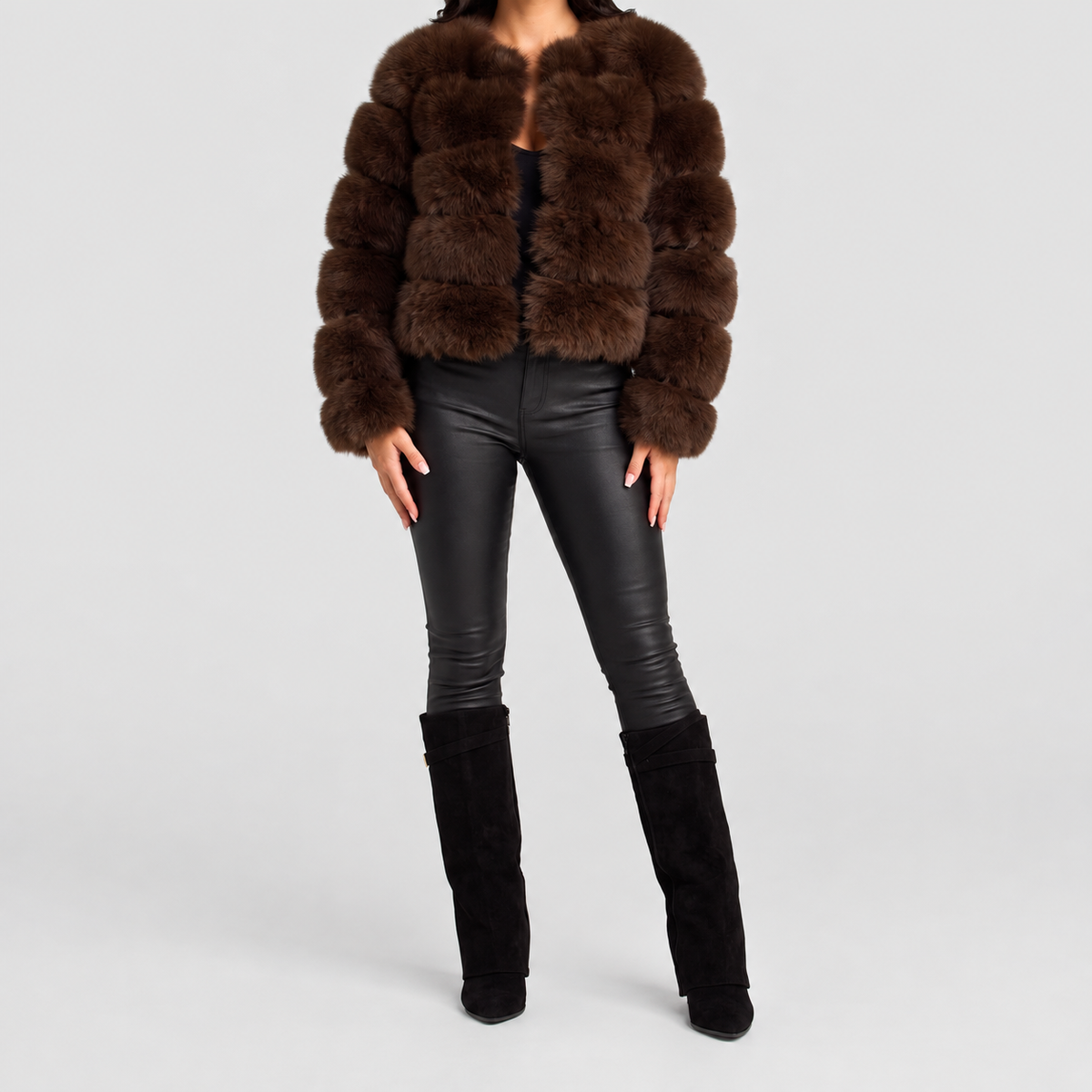 Women's Collarless Faux Fur Coat — view 11