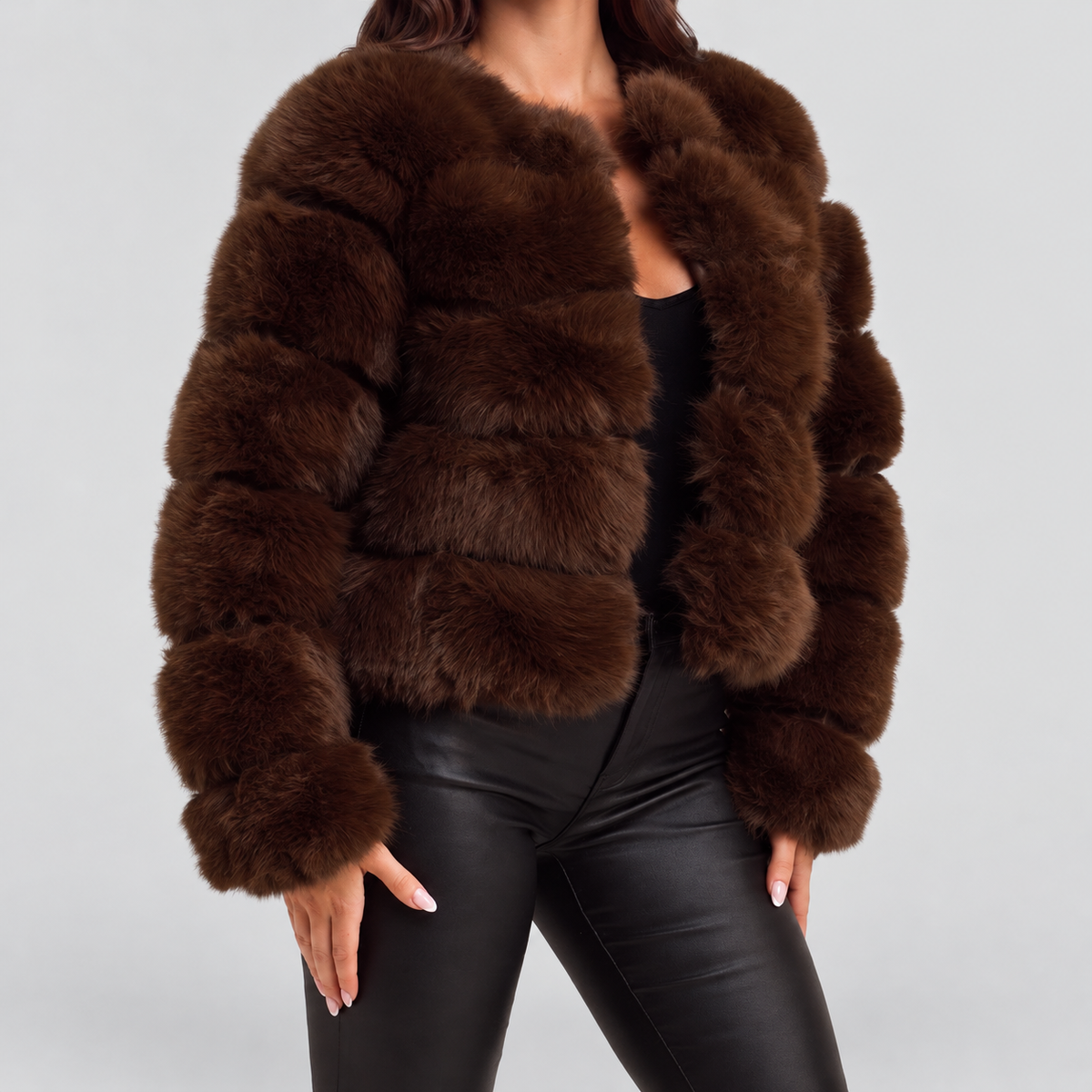 Women's Collarless Faux Fur Coat — view 12