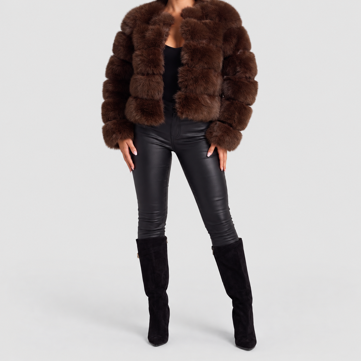 Women's Collarless Faux Fur Coat — view 13