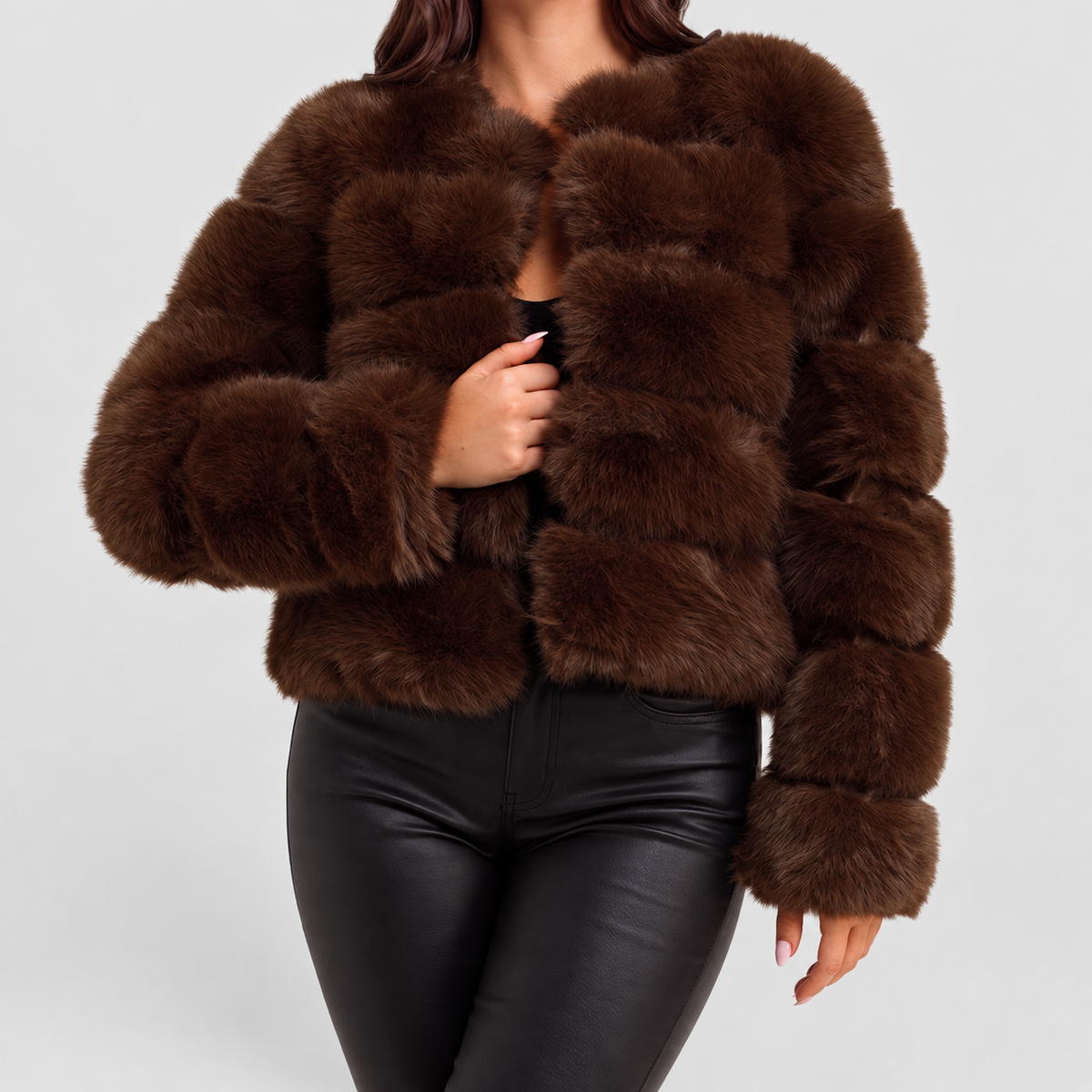 Women's Collarless Faux Fur Coat — view 14