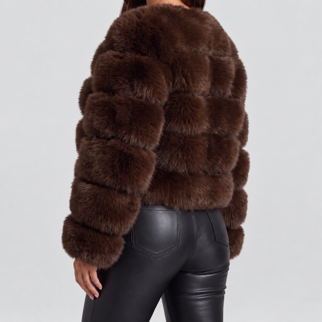 Women's Collarless Faux Fur Coat — view 15