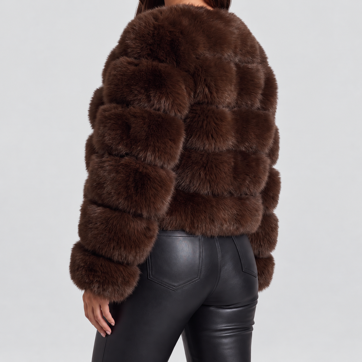 Women's Collarless Faux Fur Coat — view 15