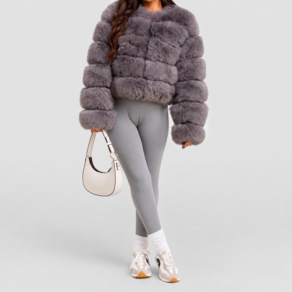 Women's Collarless Faux Fur Coat — view 23