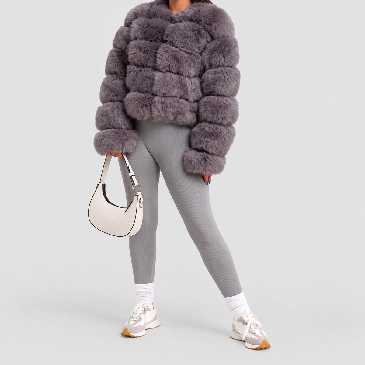 Women's Collarless Faux Fur Coat — view 25