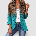 Women's Leopard Ombre Ruffle Blazer Jacket in Turquoise — view 1