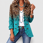 Women's Leopard Ombre Ruffle Blazer Jacket in Turquoise — view 1