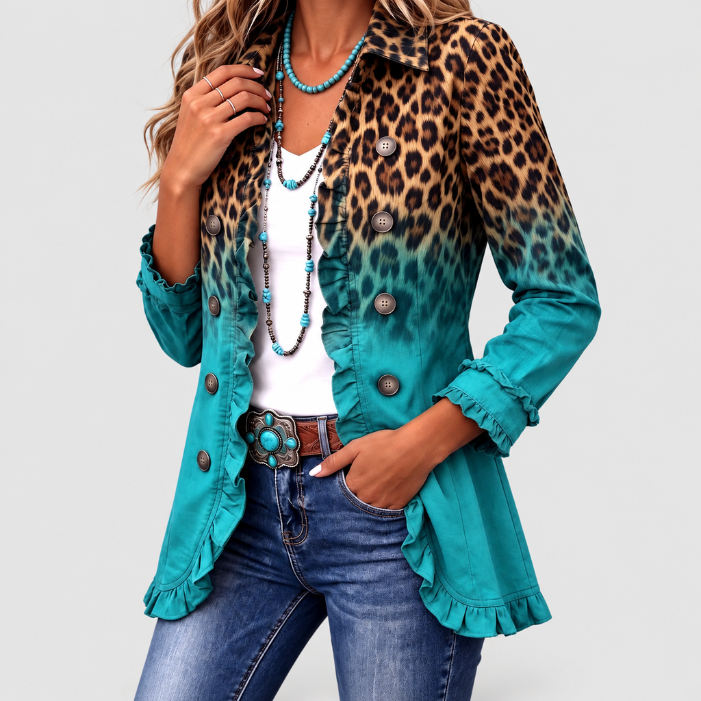 Women's Leopard Ombre Ruffle Blazer Jacket — view 2