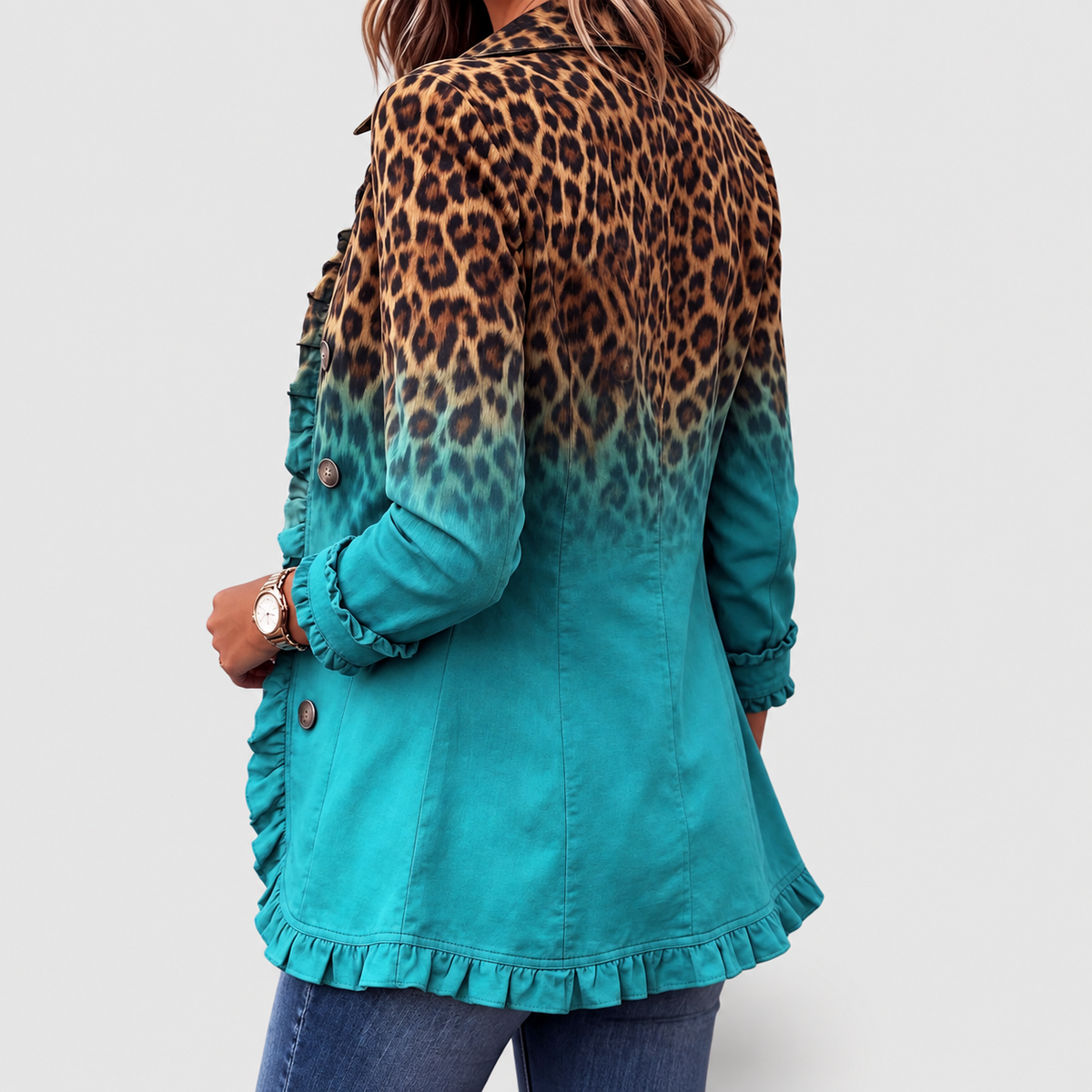 Women's Leopard Ombre Ruffle Blazer Jacket — view 4