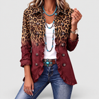 Women's Leopard Ombre Ruffle Blazer Jacket in Wine — view 5