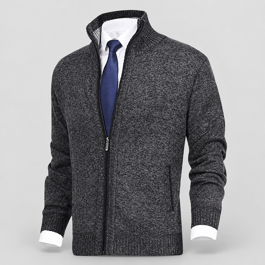 Men's Fleece-Lined Zip-Up Knit Cardigan with Stand Collar — view 8
