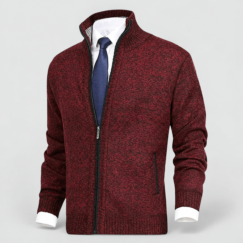 Men's Fleece-Lined Zip-Up Knit Cardigan with Stand Collar — view 17