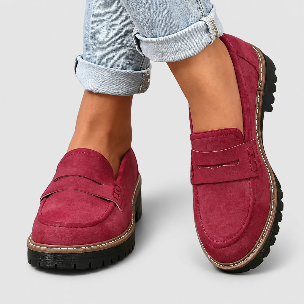 Women's Slip-On Loafers with Chunky Tread Sole in Red — view 6