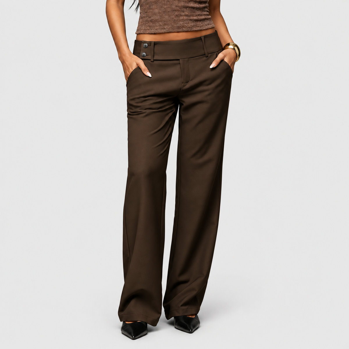 Women's High-Waist Wide-Leg Trousers with Double-Button Waist — view 2