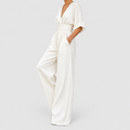 Women's Wrap-Front Wide-Leg Jumpsuit with Defined Waist in White — view 1