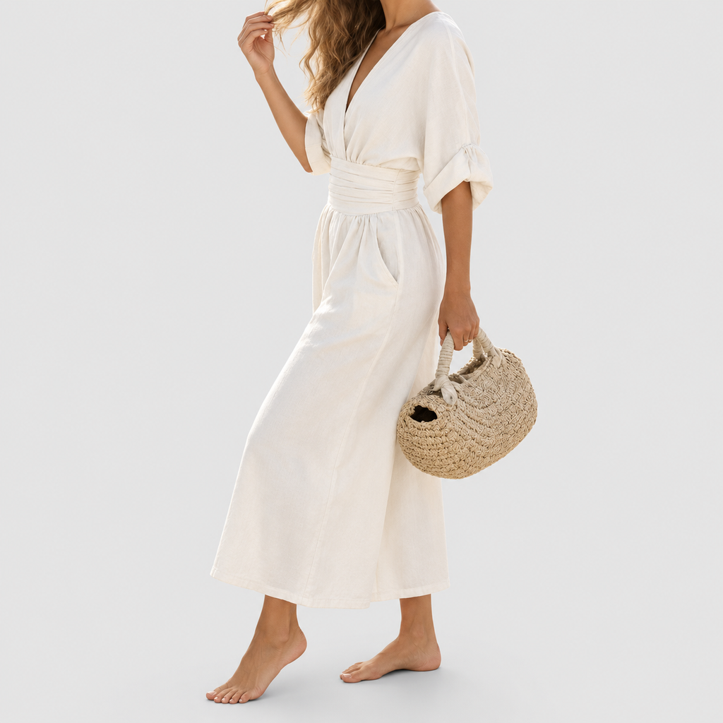 Women's Wrap-Front Wide-Leg Jumpsuit with Defined Waist — view 2