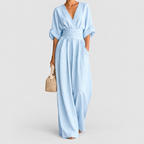 Women's Wrap-Front Wide-Leg Jumpsuit with Defined Waist in Blue — view 10