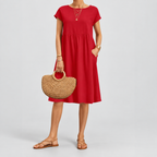 Women's Short-Sleeve Midi Dress with Pockets — view 1