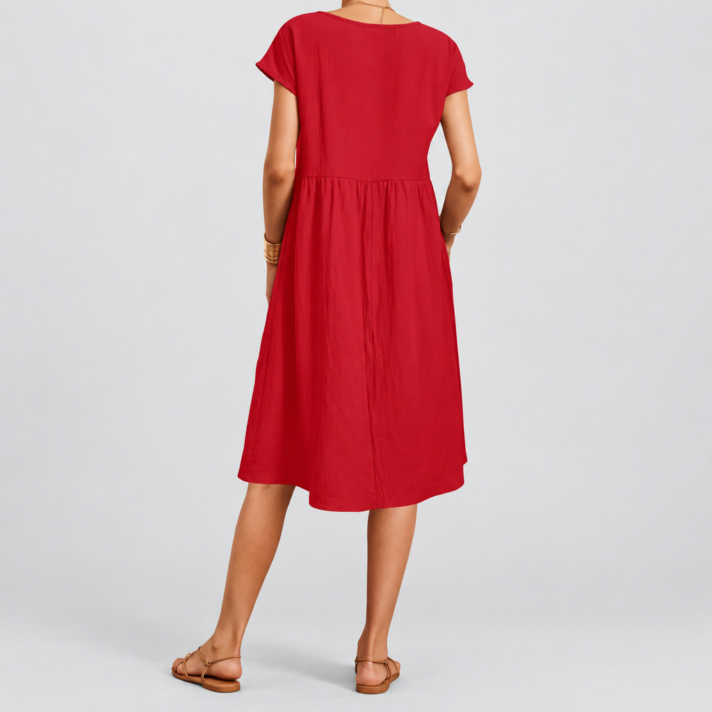 Women's Short-Sleeve Midi Dress with Pockets — view 2