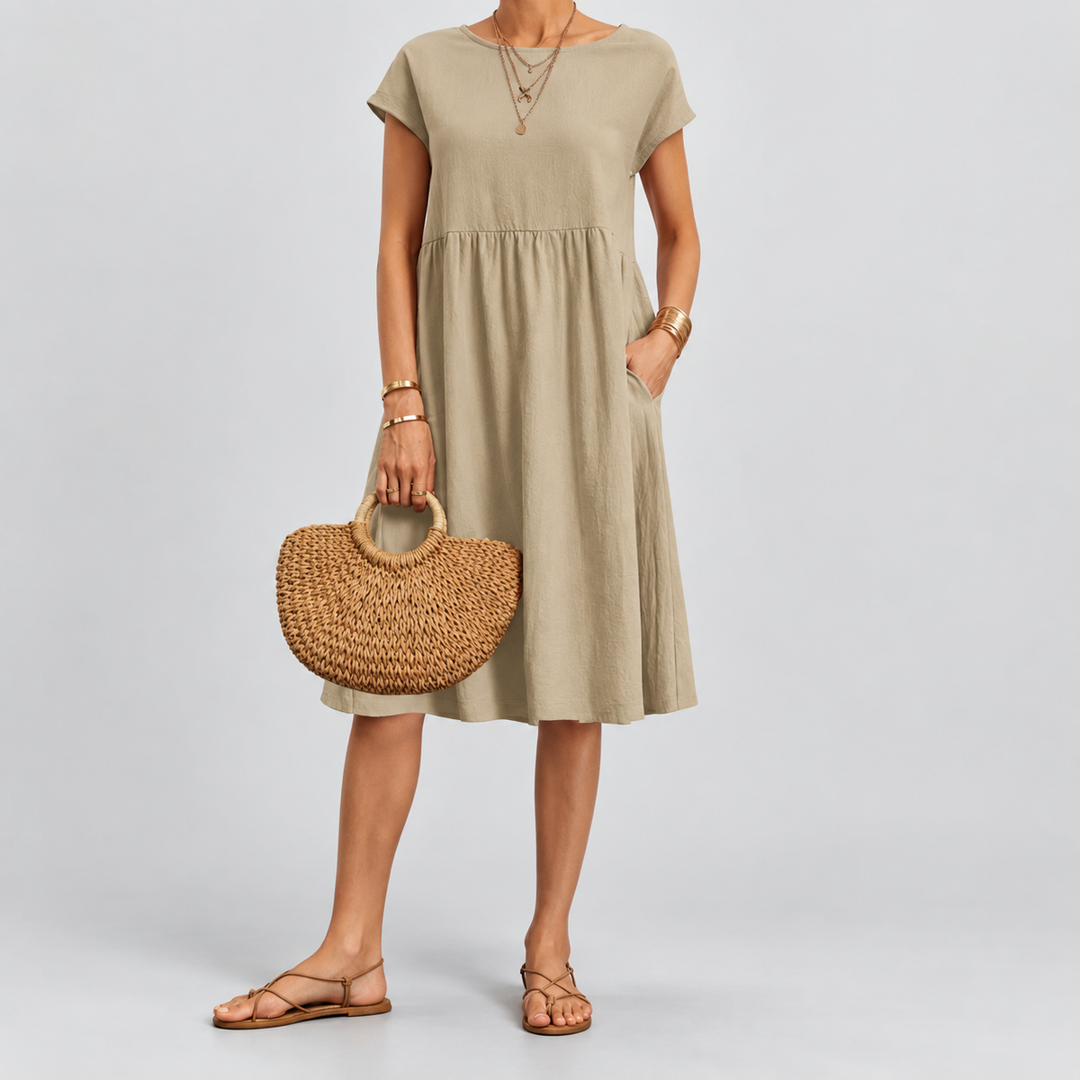 Women's Short-Sleeve Midi Dress with Pockets — view 3