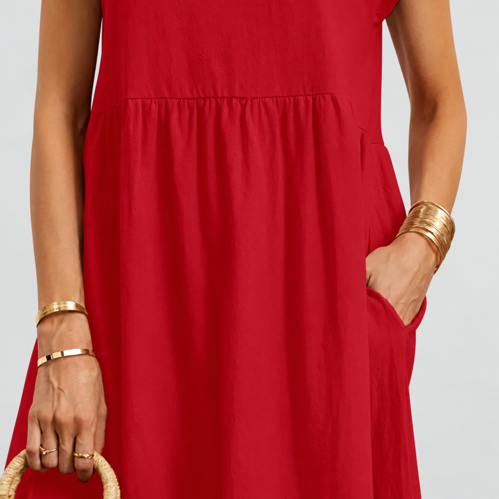Women's Short-Sleeve Midi Dress with Pockets — view 6