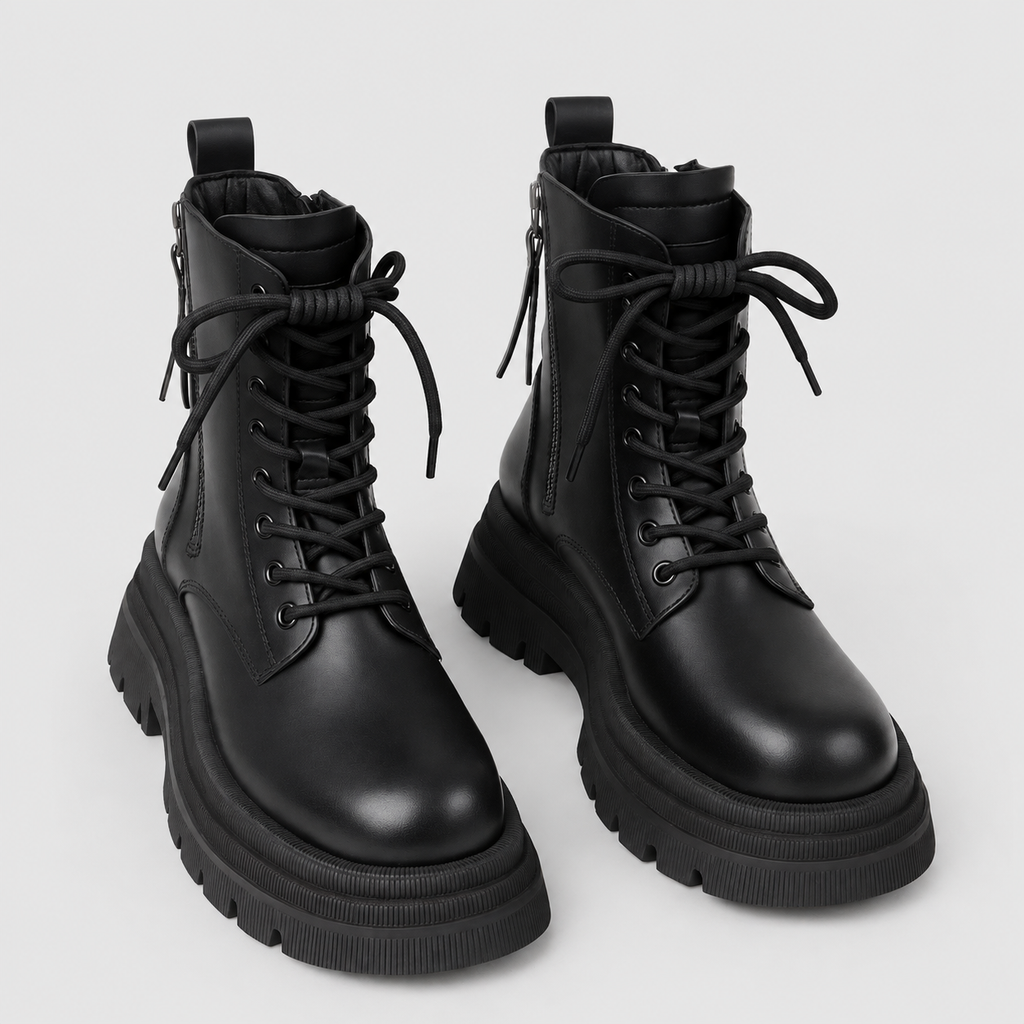 Women's Platform Lace-Up Ankle Boots in Black — view 1
