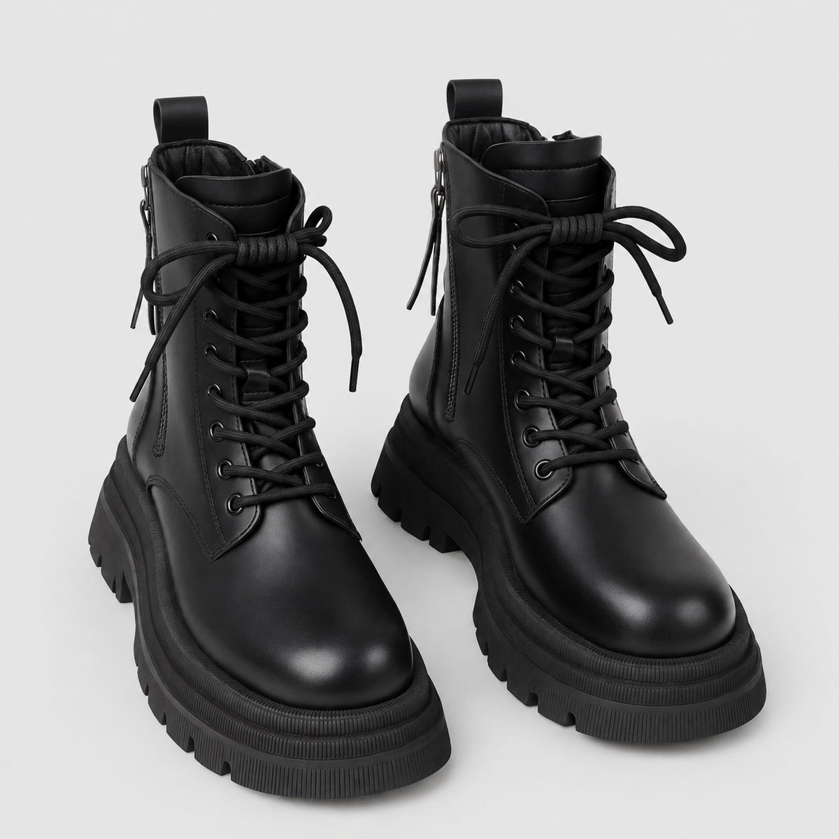 Women's Platform Lace-Up Ankle Boots in Black — view 1