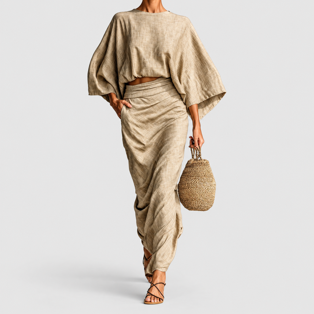 Women's Two-Piece Skirt Set in Khaki — view 1
