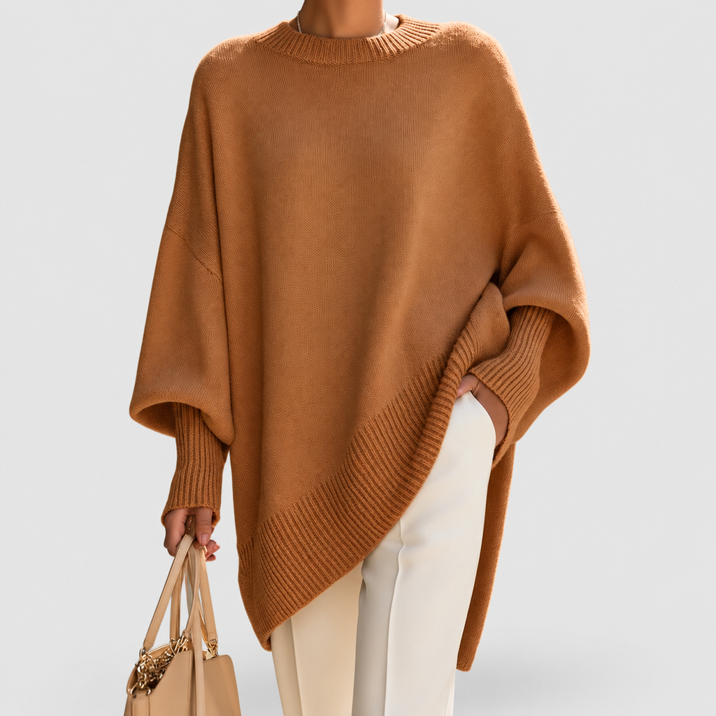 Women's Oversized Asymmetric Hem Jumper in Brown — view 8