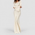 Women's Long-Sleeve Maxi Dress with Fitted Bodice in Ivory — view 1