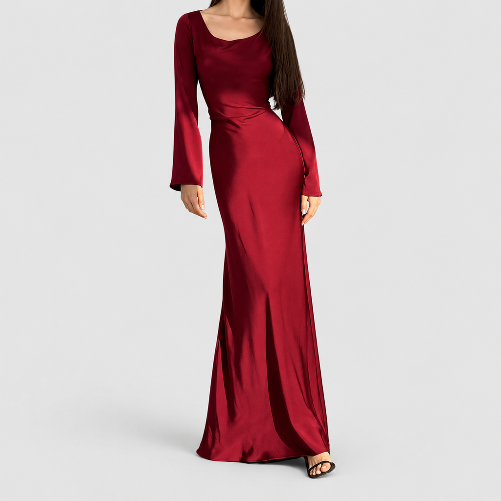 Women's Long-Sleeve Maxi Dress with Fitted Bodice — view 3