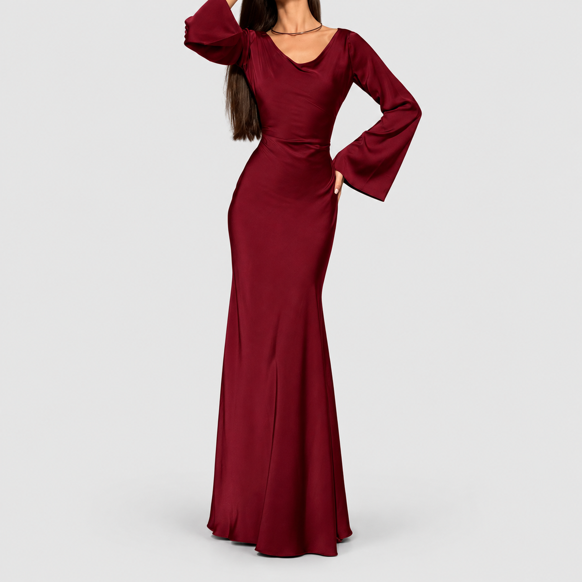 Women's Long-Sleeve Maxi Dress with Fitted Bodice — view 5