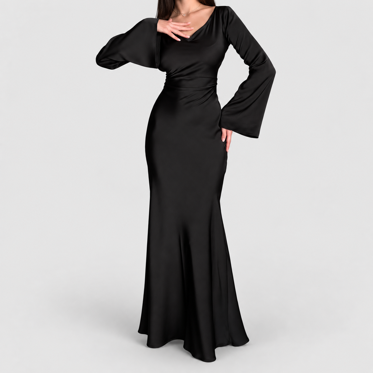 Women's Long-Sleeve Maxi Dress with Fitted Bodice — view 6