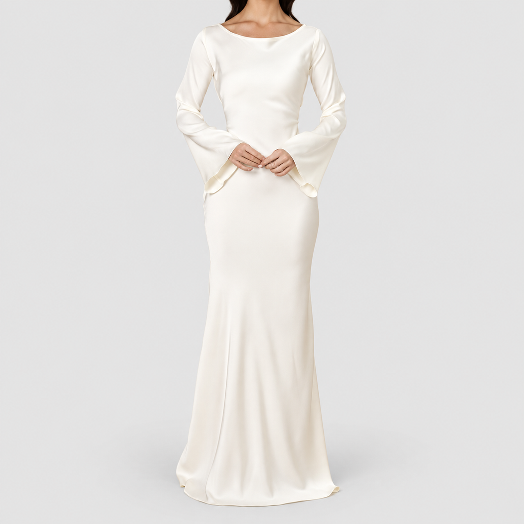 Women's Long-Sleeve Maxi Dress with Fitted Bodice — view 9