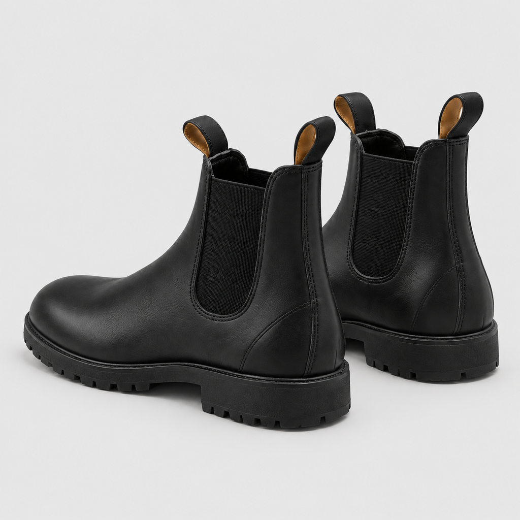 Men's Faux Leather Chelsea Boots with Pull Tabs and Lug Sole — view 2