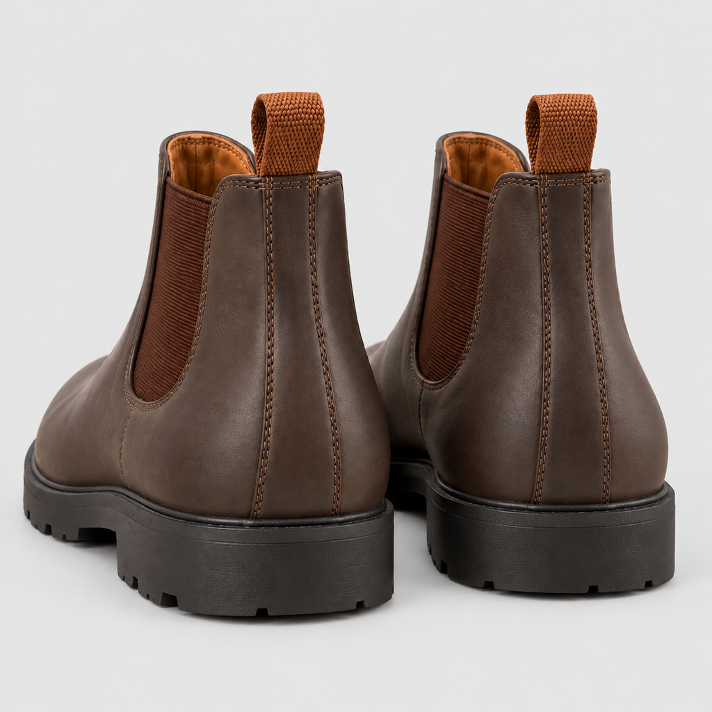 Men's Faux Leather Chelsea Boots with Pull Tabs and Lug Sole — view 9
