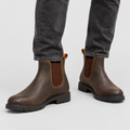Men's Faux Leather Chelsea Boots with Pull Tabs and Lug Sole in Dark Brown — view 10