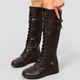 Dagny | Women's Faux Leather Lace-Up Knee-High Boots with Buckle Straps