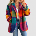 Women's Relaxed Check Fleece Jacket in Red — view 1