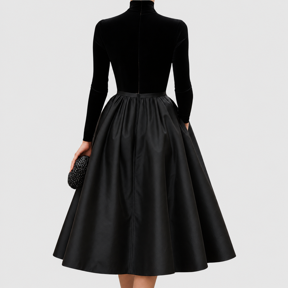 Women's Black Velvet and Satin Midi Dress — view 3