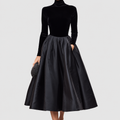 Women's Black Velvet and Satin Midi Dress — view 4
