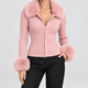 Danica | Women's Ribbed Knit Zip-Up Cardigan with Faux Fur Trim