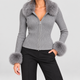 Danica | Women's Ribbed Knit Zip-Up Cardigan with Faux Fur Trim