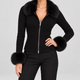 Danica | Women's Ribbed Knit Zip-Up Cardigan with Faux Fur Trim